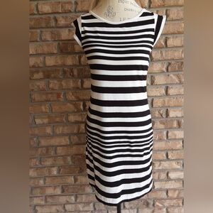 French Connection Black/White Stripe Cap Sleeve Dress.